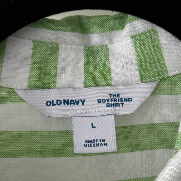 Old Navy Linen-Blend Striped Boyfriend Shirt - Green Stripe - Picture 3 of 4